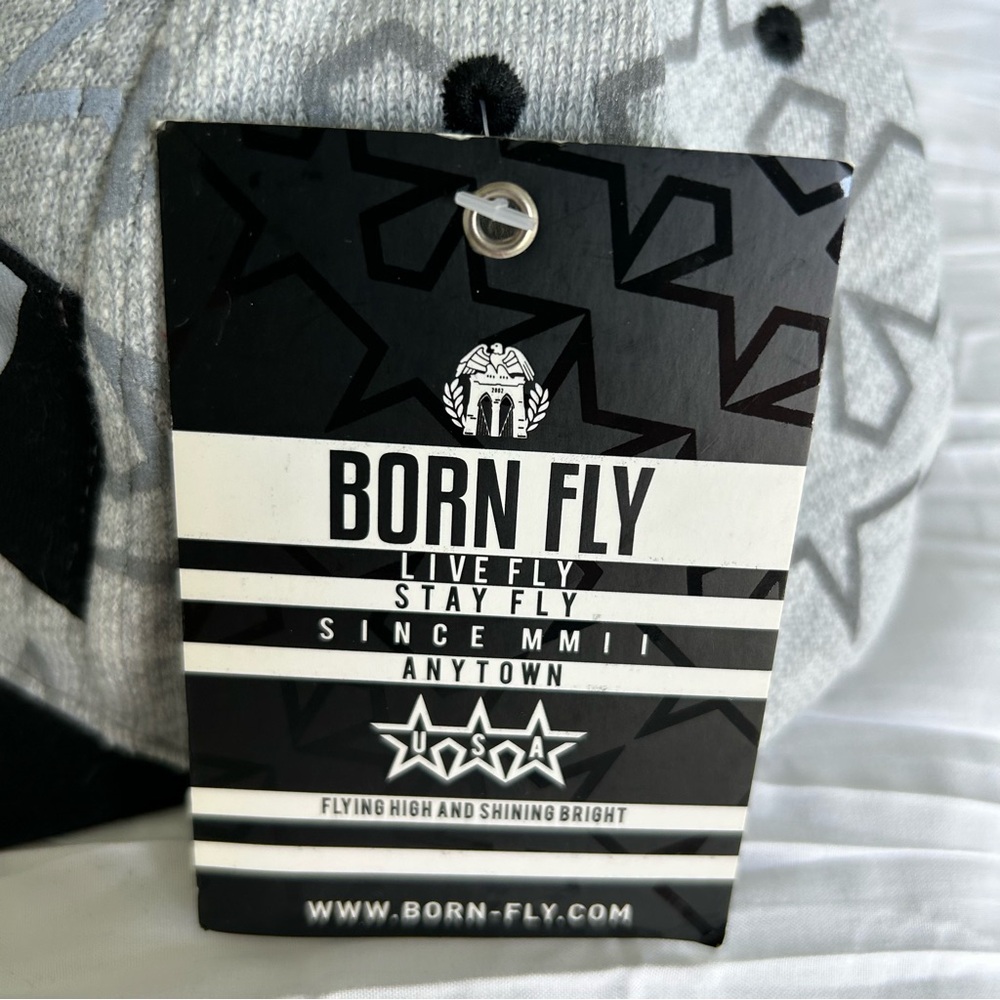 BORN FLY NWT! Men's Flat Bill Cap SnapBack‎ Moisture Sweatband Blk/Wht/Silver - Picture 9 of 11